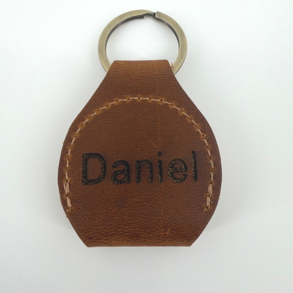 Daniel Personalized Brown Leather Guitar Pick Holder Keychain Snap Case‎ Rustic